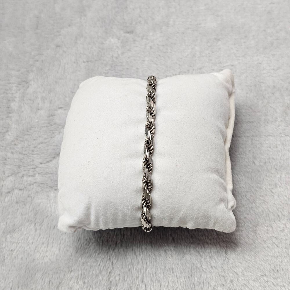 Sterling Silver Diamond Cut Rope Chain Bracelet 7" Spring Ring Clasp 925